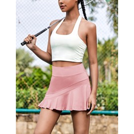Ekouaer Women's Athletic Golf Skorts Lightweight Skirt Pleated with Pockets for Running Tennis Workout Dusty Pink
