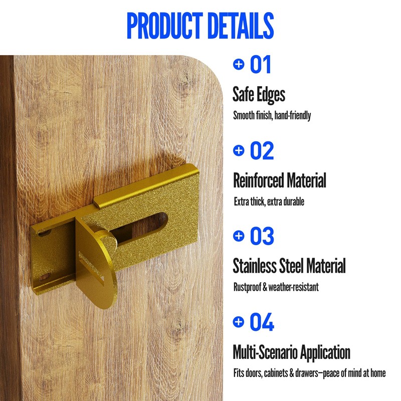 Sliding Door Lock, 90 Degree Door Hasp Latch Lock, Stainless