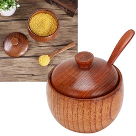 Spice Jar Wooden Spice Container Sugar Bowl with Spoon and Lid Salt Sugar Jar Japanese Style Sugar Container for Kitchen Decor