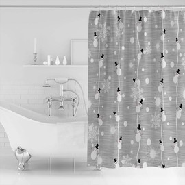 Merry Christmas Shower Curtain, Snowman and Snowflake on Grey Background Digital Print, Fabric Bathroom Decor with Hooks, 72 x 72 inches