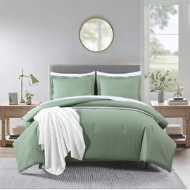 Chezmoi Collection Solid Sage Green Cotton Comforter Set King Size, 3-Piece Luxury Soft Breathable Smooth Cooling 250TC Cotton Twill Lightweight Bedding Comforter for All Season