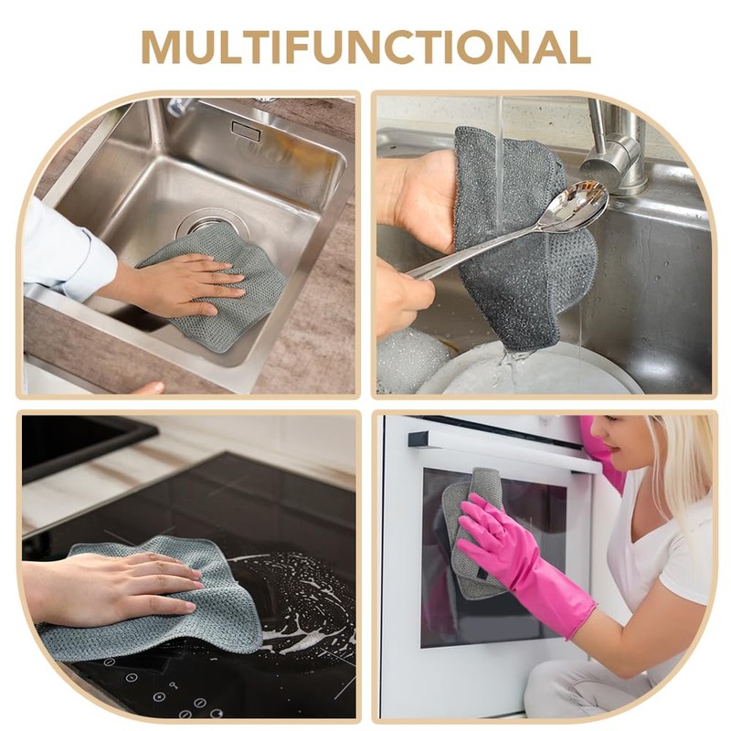 VIVOTE 8 Pack Premium Microfibre Cleaning Cloth with Scrubber，Double-Layer No