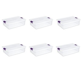 Sterilite 17551706 32 Quart/30 Liter ClearView Latch Box, Clear with Sweet Plum Latches, 6-Pack,Sweet Plum Handles