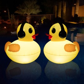 Floating Solar Pool Lights, 16 inch Waterproof Pool Lights that Float, Light up LED Pool Accessories, Glow Duck Pool Light, Inflatable Solar Floating Light for Pools,Pond,Hot tub,Party-2pcs
