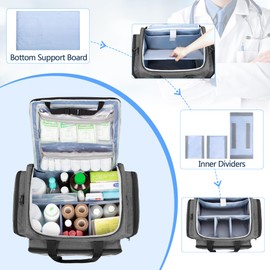 Damero Rolling Medical Bag with Detachable Trolley, Empty Emergency Response Supplies Bag with Removable Dividers, Medical Equipment Storage Bag for Home Health Nurses, Doctors, EMT, EMS, Gray