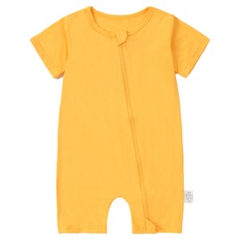 HAHASHOW Bamboo Romper for Newborns, Summer Baby Costume with 2-Way Zip, Short Sleeves Pyjamas, Baby Jump, yellow
