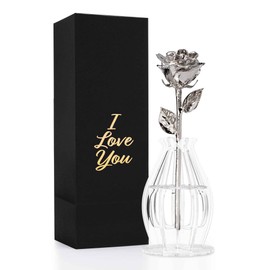 Forever Rose "I Love You Bloom Box Bundle, Platinum Dipped Rose in a Beautiful Phantom Vase and Bloom Box, Romantic Gift for Women & Men