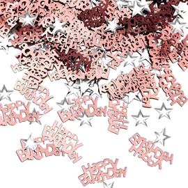 Rose Gold Confetti Birthday Decorations,Metallic Paper Scraps for Party Table Decoration,Rose Gold Confetti with Silver Stars for Girls Boys Women Men Birthday Party Supplies