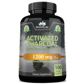 NaturaLife Labs Activated Charcoal 1200 mg per Serving – from Coconut Shells – 100 Veg Capsules – Non-GMO, Gluten-Free, Vegan