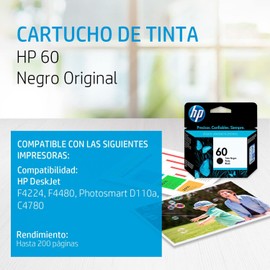 Cartucho de tinta HP 60 negra Original (CC640WL)