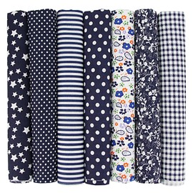 EXGOING 7pcs Fat Quarters Fabric Bundles - 20"x20" Precut Easter & Spring Quilting Cotton for Sewing, Patchwork, DIY Crafts & Home Décor - Soft, Durable & Multi-Colour Material (Dark Blue)