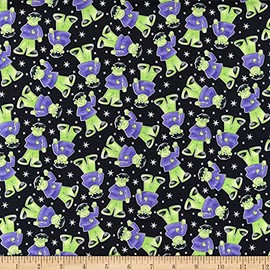 Henry Glass Glow In The Dark Here We Glow Tossed Frankenstein Black, Quilting Fabric by the Yard