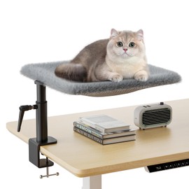 Pitare Clamp-On Cat Desk Bed with Reversible Cushion, Space-Saving Metal Hammock for Desk or Table, Desk-Mounted Perch for Indoor Cats