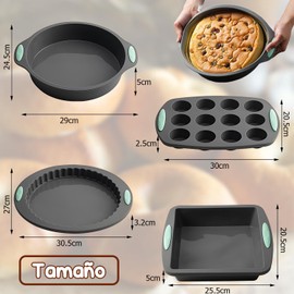 Moldes de Silicona para Hornear Antiadherente,Juego de 4 piezas antiadherentes para horno de silicona,Molde Magdalenas,Molde Redondo,Molde Cuadrado,Molde pizza