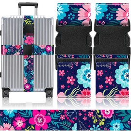 Slohif Luggage Straps for Suitcases Travel Belt Accessories Luggage Connector Identifiers Over Handle with Buckle Unique Nylon Adjustable Strap for Sleeping Bag Car Seat Flower (2 Pack)