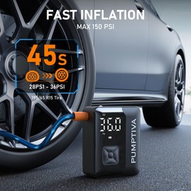 Tire Inflator Portable Air Compressor, 150 PSI Portable Electric Bike Pump Auto Shut-Off Cordless Car Tire Air Pump with Accurate LCD Display LED Light for Car, Motorcycle, Bicycle, Bike, Ball