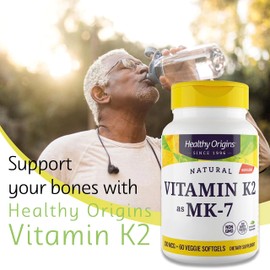 Healthy Origins Healthy Origins, Vitamin K2 as MK-7, 100 mcg, 60 Vegetarian Softgels, High Strength, Gluten Free, SOYA Free, Non-GMO
