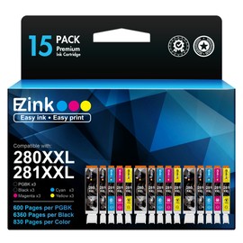 E-Z Ink (TM Compatible Ink Cartridge Replacement for Canon PGI-280XXL CLI-281XXL to use with PIXMA TR7520 TR8520 TS6120 TS6220 TS6320 TS8120 TS8220 TS9120 TS9520 TS9521C Printer (15 Pack)