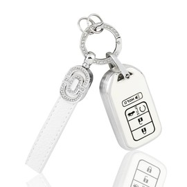 CARFIB for Honda Key Fob Cover Cute Girly Key Chain 5 Button Key Holder Compatible with Honda Accord Civic CRV Pilot Passport Insight Car Key Case Shell Women TPU White