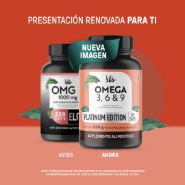 Omega 3 6 y 9 Life360 220 Cpsulas 1000 mg de Omega Por Porcin Aceite de Salmn Omega 369 220 Porciones Por Envase Omega Platinum                       