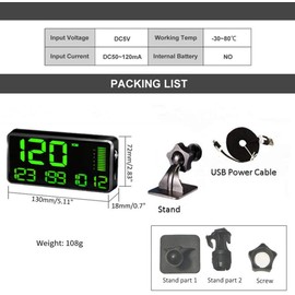 Maizad GPS Speedometer Odometer HUD Digital Display 5.5 inch MPH/KMH with Over Speeding Alarm for All Vehicle Auto Truck Bicycle Motorcycle, Speed, Driving Mileage, Time Calculation