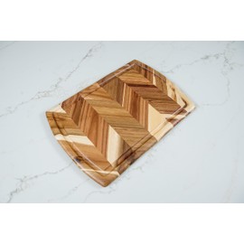 Lipper International Acacia Herringbone Cutting and Serving Board with Juice Well and Inset Handles for Chopping Meats, Fruits and Vegetables, 18" x 12" x 3/4" Thick