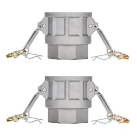 EASTRANS 2 inch Cam Lock Fittings(Type D), 2 Pcs Aluminum Cam and Groove Hose Fittings, 2" Female Coupler x 2" Female NPT Camlock Coupling