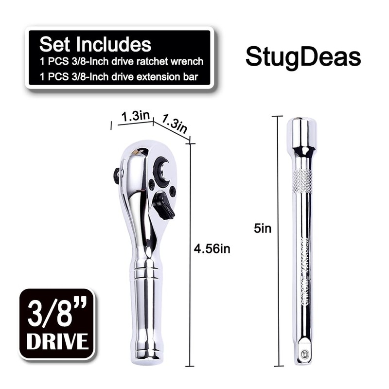 3/8-Inch Drive Ratchet Wrench, 72-Tooth Stubby Quick-Release Socket Wrench with
