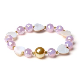 MetJakt Handmade Stretch Stretch Bracelet 10 mm Crystals Colourful Heart Jewellery 12 mm Tahiti Beads Core Pearl Glitter Crystal Heart Bracelet 18 K Gold-Plated Women's Jewellery, Crystal, Crystal