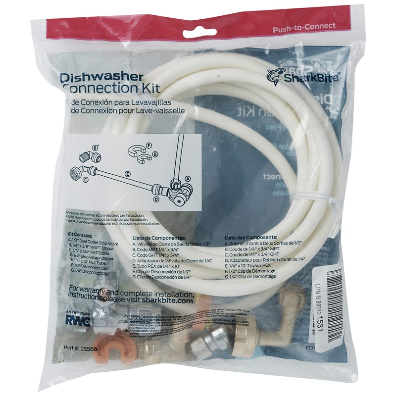 SharkBite Dishwasher Connection Kit, Push to Connect Brass Plumbing Fittings,