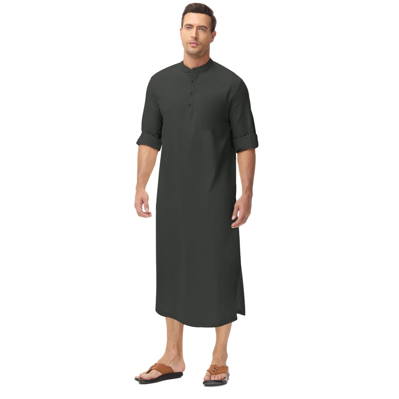 LVCBL Men's Kafta Neck Long Sleeve Kaftan Men's Long Button