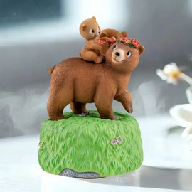 MS. WENNY Mom and Daughter Bear Music Box Play You Are My Sunshine, Hand-Painted Musical Figurine Birthday Mother’s Day Home Ornament