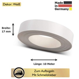 ben+camilla.com Iron-On Edge Tape | White 17 mm x 10 m Roll (Matte Smooth) | Premium Quality for Professional Results | Edge Protection