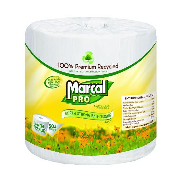 Premium 100% Recycled Bath Tissue, 2-Ply,White, 4.3 x 3.66, 504/Roll