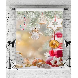 Qinunipoto Christmas Backdrop 1x1.5m Sweet Christmas Backdrop Pine Branch Ginger Cookie Tree Ball Photography Portrait Wall Decor Photo Studio Multifunctional Backdrop Fabric Wedding Birthday Party