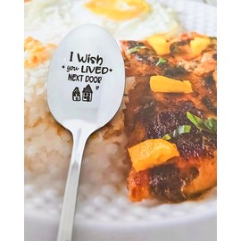 I Wish You Lived Next Door Gifts Spoon for BFF Best Friend Long Distance Friendship Gifts for Women Men Friends Moving Going Away Gift for Friend Daughter Sister Engraved Spoons