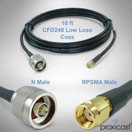 Proxicast 10 ft RP SMA Male to N Male Premium LMR240 Low-Loss Coaxial Cable (50 Ohm) for Connecting WiFi & Helium Miner (HNT Hotspots) to N-Female Antennas (Not for TV or Cellular) (ANT-310-020-10)