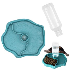 BEANPRECOY Reptile Water Dispenser, Turtle Water Bowl, 2 in 1 Reptile Automated Feeder, Turtle Water Dispenser with Bottle for Turtles, Hamsters, Lizards, Bearded Dragon, Snake (Blue)