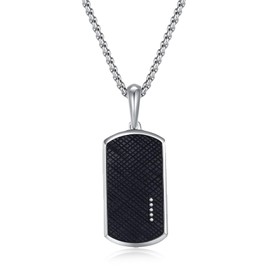 GAVU Men's Dog Tag Necklace with Stainless Steel Box Chain, Stainless Steel, Cubic Zirconia