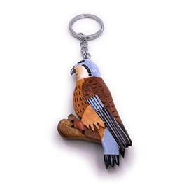 H-Customs Buntfalke Falcon Bird Colourful Wood Elegant Handmade Keyring Pendant