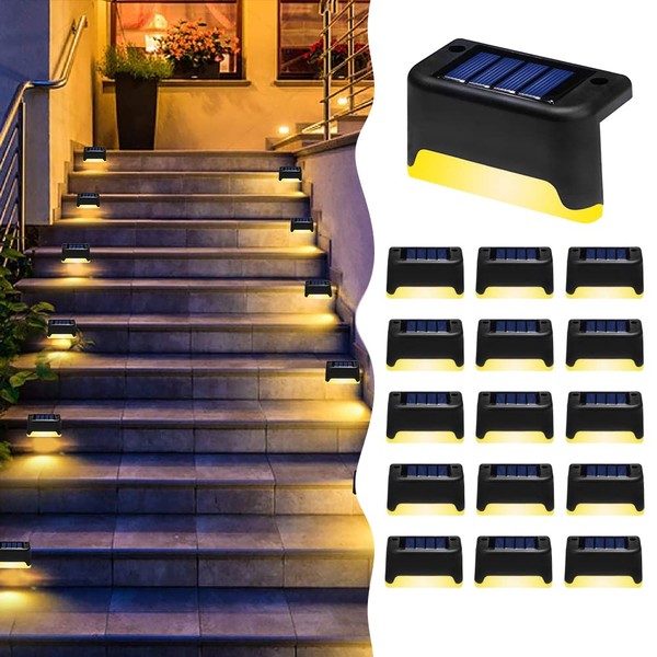 K.E.J. Solar Deck Lights Outdoor Waterproof LED Step Light Landscape Lighting Solar Lights Porch Decor for Fence, Stairs,Step,Yard,Patio,Driveway,Pathway,Yard,Backyard and Garden (Black, 16 Pack)