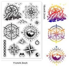 craspire Compass Clear Stamps Compass Mountain Outdoor Scenery Transparent Silic1 Stamp Rubber Stamp for Scrapbooking Birthday Photo Album Thanksgiving Card Making 4.3 x 6.3 x 0.1 Inches
