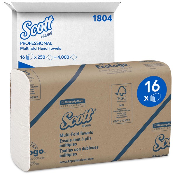 Scott® Multifold Paper Towels (01804), with Absorbency Pockets™, 9.2" x 9.4" sheets, White, (250 Sheets/Pack, 16 Packs/Case, 4,000 Sheets/Case)