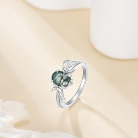 LWQQWL Triple Moon Ring for Women Sterling Silver Moss Agate Triple Moon Ring Jewelry Gifts Size 7