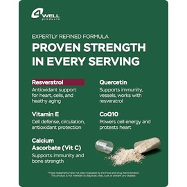 4well Products Complejo Suplemento Resveratrol 1800 Coq10 Quercetina Vitamina Ascorbato Calcio Potente Fórmula Antioxidante Una Mayor Energía Salud