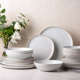 AmorArc Ceramic Dinnerware Sets,Handmade Reactive Glaze Plates and Bowls Set,Highly Chip and Crack Resistant | Dishwasher & Microwave Safe,Service for 6 (18pc)