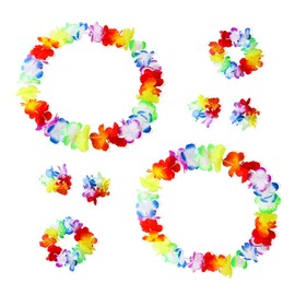 AEIOPRS Set of 2 Hawaiian Necklaces, Hawaii Flower Chain, Flower Chain, Hair Band, Bracelets, Grass Skirt, Party Costume Accessories, Flower Chain for Carnivals, Christmas, New Year, Cheerleading,