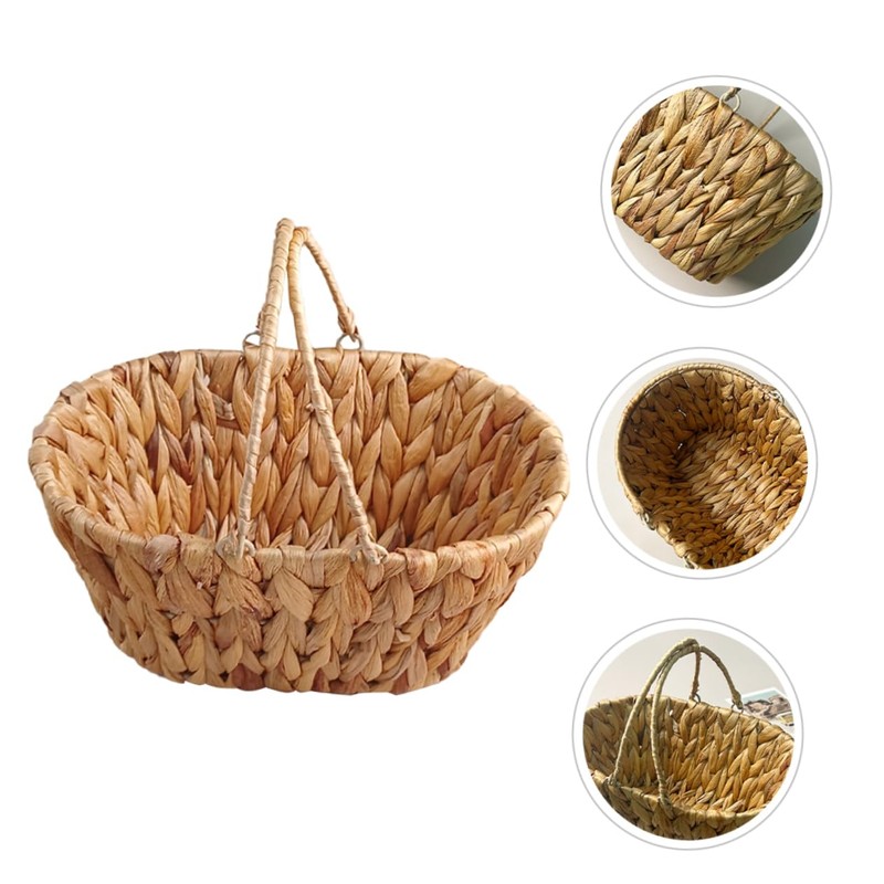 KOMBIUDA Natural Hyacinth Grass Bread Basket Woven Snack Organizer Decorative