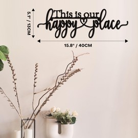 This Is Our Happy Place Sign – Metal Wall Decor for Home & Patio, Family Wall Art with Waterproof Finish – Outdoor Signs for Sunroom, RV & Horizontal Spaces, Christmas Gifts (15.8x5.1inch)