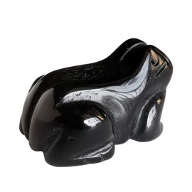 Manekieko Natural Black Obsidian Frog Crystals and Healing Stone Figurines,38mm Hand Carved Pocket Animal Room Decor Gemstone